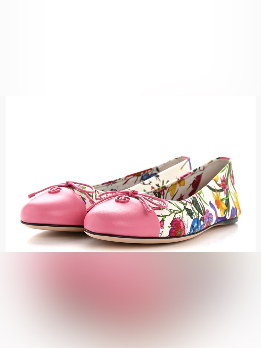 Gucci Pink Floral Leather Ballet Flats